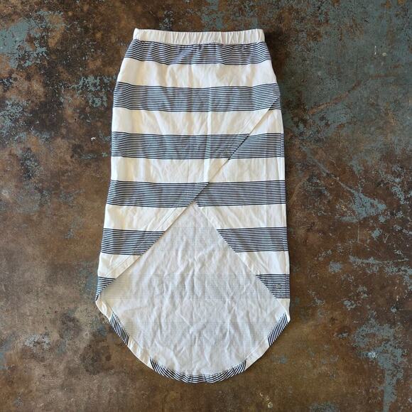 Roxy Ocean Stripe High Low Tulip Midi Skirt Size S White Blue Asymmetric Beachy - Picture 2 of 8